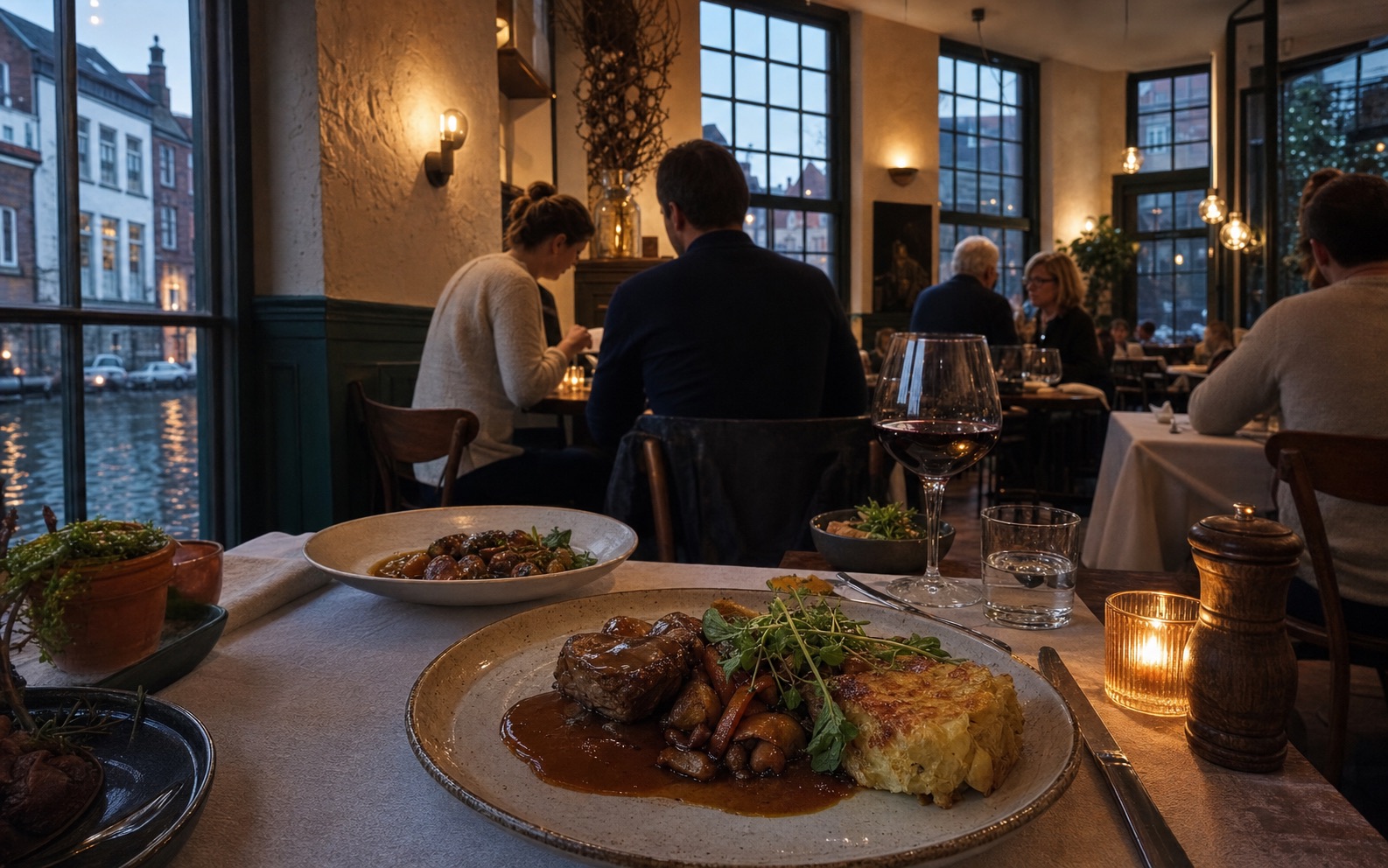 Warm table laid for a Belgian bistro supper