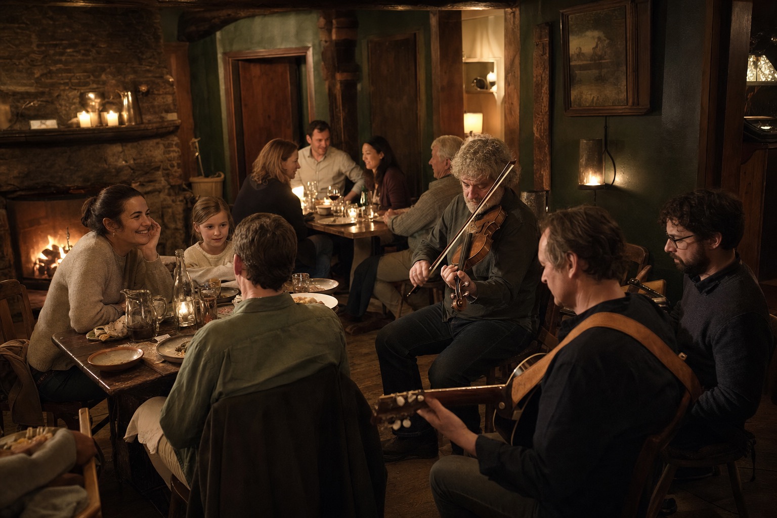 Traditional pub table prepared for a food and music session in Killarney