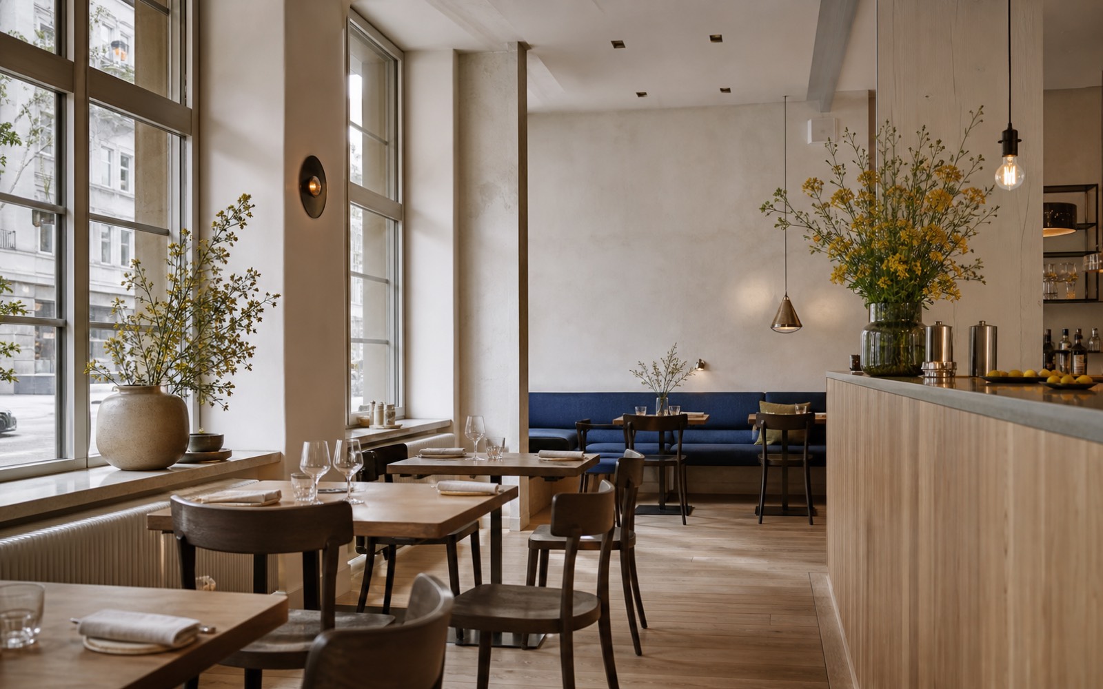 Bright Zürich dining room set for breakfast and lunch